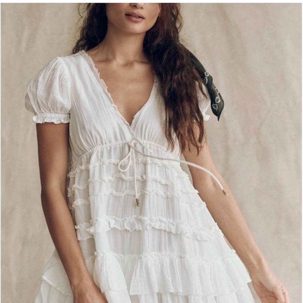 Free People White Ruffle Mini Dress